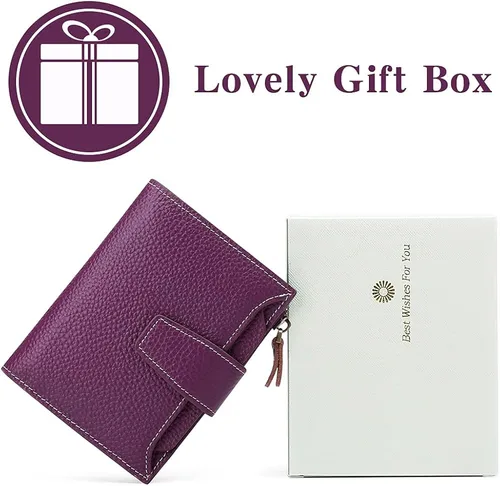 Vista 7 de FALAN MULE - Cartera de cuero auténtico para mujer pequeña plegable compacta con interferencia de radiofrecuencia RFID