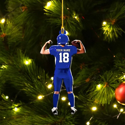 Vista 3 de Adornos de fútbol personalizados, hombreras y casco, adorno de Navidad, regalo de jugador estadounidense, regalo para niños y niñas, decoración