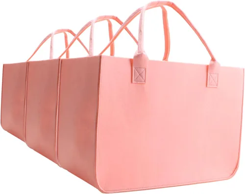 Vista 6 de Bolsa de fieltro, bolsas reutilizables grandes, bolsa de comestibles resistente con asas, bolsas de fieltro para compras, Gris oscuro 3 piezas