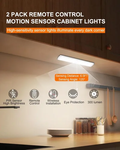 Vista 3 de Luces inalámbricas para debajo del gabinete, 58 luces LED recargables con sensor de movimiento con control remoto, luces RGB que cambian