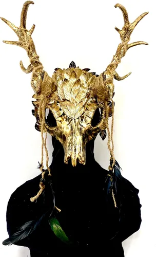 Vista 20 de Carnero - Máscaras de demonio y cuernos de diablo de cabra, máscara de miedo para disfraz de Halloween, terror
