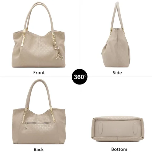 Vista 3 de FOXLOVER Bolso de mano de cuero genuino de gran capacidad para mujer, bolsos de diseñador para hombro, bolsos grandes minimalistas