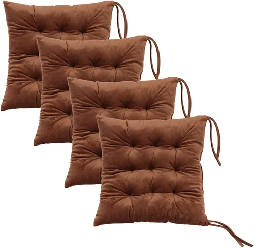 Vista 9 de Juego de 2 cojines para sillas de comedor con lazos, almohadilla antideslizante para silla de cocina para interior y tapete de asiento de comedor