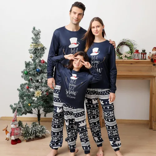 Vista 2 de ANGELGGH Conjunto de pijamas de Navidad familiares a juego, lindas pijamas de vacaciones con parte superior y pantalones impresos, pijamas