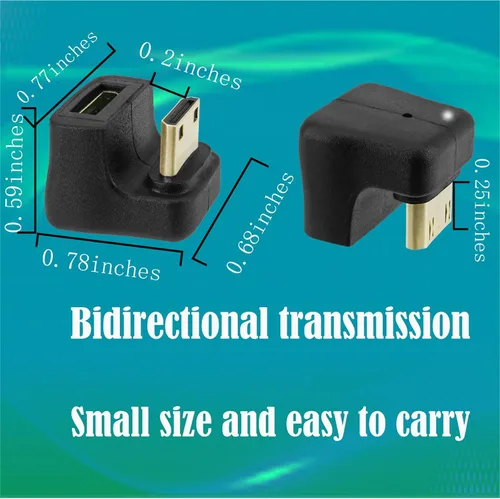 Vista 7 de Extensor de extensión Mini HDMI en ángulo hacia arriba, adaptador mini HDMI en forma de U de 180 grados 8K, conector de acoplador convertidor