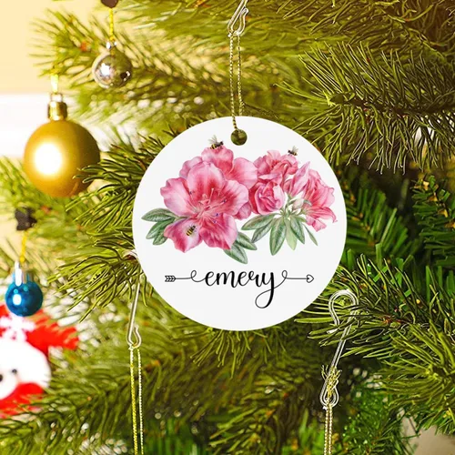 Vista 4 de Adorno personalizado de flor de azalea para la primera Navidad, adorno personalizado de Azalea 1ª Navidad, recuerdo de flores para amigos, regalo