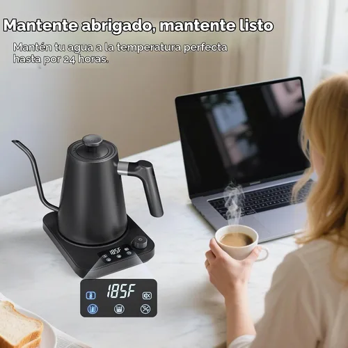 Vista 5 de Hervidor eléctrico de cuello de cisne, control de precisión de ±1 °F, ajuste de altitud inteligente, mantiene el calor 24 horas, memoria automática