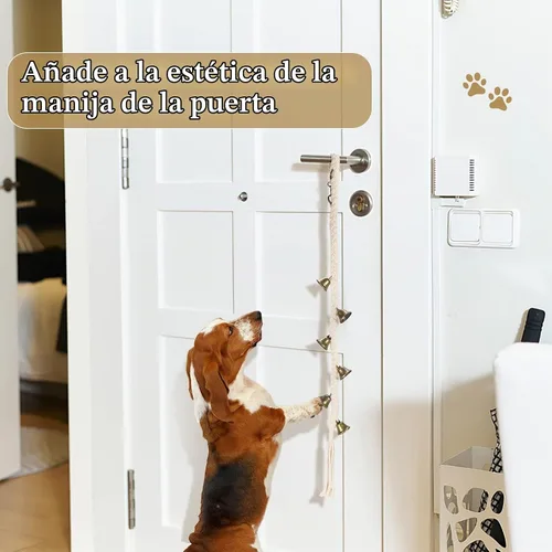 Vista 6 de Timbre de perro para entrenamiento de orinal en la puerta, de algodón tejido a mano con 6 campanas extra fuertes para entrenamiento de perros