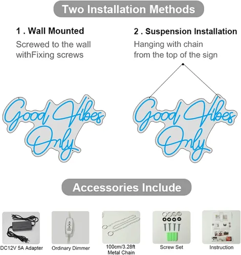 Vista 4 de Letrero de neón con texto en inglés "Good Vibes Only", letreros LED de neón grandes para decoración de pared, letrero de neón personalizado para GV