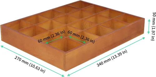 Vista 2 de FUNSUEI Bandeja de madera de 3 compartimentos múltiples, bandeja de madera para servir con 20 secciones, organizador de cajones de madera, caja