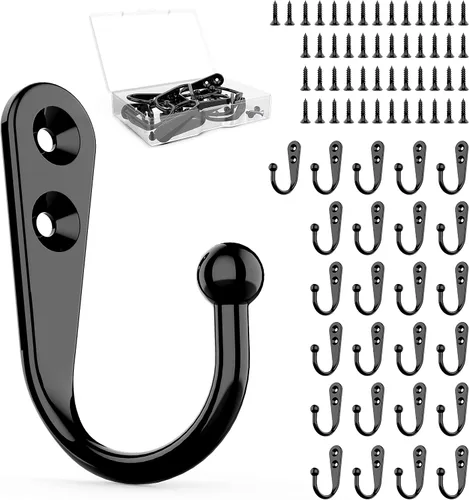 Vista 13 de ZAYBOD Paquete de 10 Ganchos Negros de Servicio Pesado Montados en la Pared con 30 Tornillos - Vestíbulo, Mochila, Bata, Ganchos para Sombreros