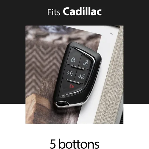 Vista 5 de Cuero Cadillac Key Fob Cover Llavero Holder Car Key Case Protector CT4 CT5 Accesorios Forma de la hoja, Negro