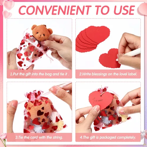 Vista 4 de Windyun 300 bolsas de regalo para el día de San Valentín, bolsas de dulces de San Valentín, bolsa con cordón de corazón, regalos para el día de San