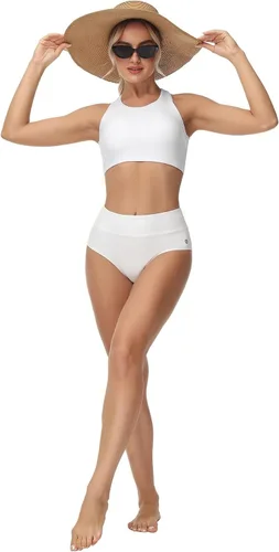 Vista 6 de BALEAF Parte inferior de bikini modesta de cintura alta para mujer, parte inferior de traje de baño de cobertura completa