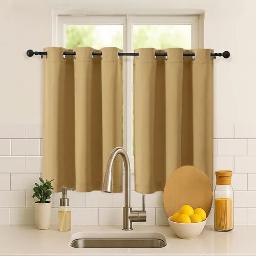 Vista 186 de Simplebrand Juego de 2 paneles de cenefa aguamarina para ventana de cocina de 14 pulgadas de largo, cortinas de oscurecimiento de habitación