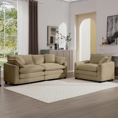Vista 17 de KEIKI Juego de sofá de 2 piezas con 2 sofás individuales de pana extragrandes, juego de sillas decorativas modernas de 2 plazas tapizadas con 2