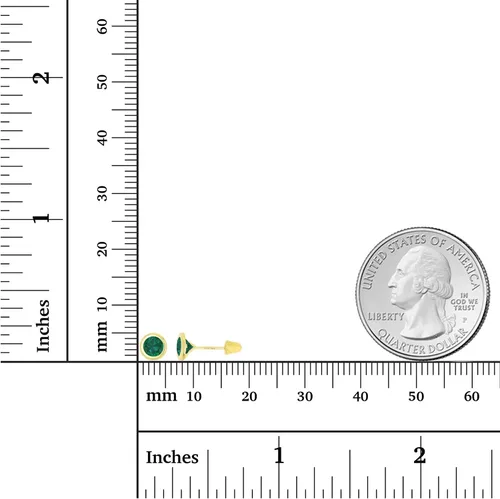 Vista 4 de Aretes de tuerca de oro macizo hipoalergénico de 14 quilates, solitario redondo de 5 mm con piedra de nacimiento en bisel