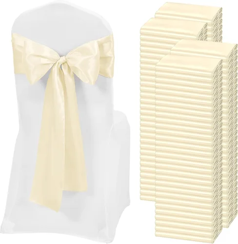 Vista 18 de 60 bandas de satén color burdeos para silla, diseño de lazos, para decoración de sillas de Acción de Gracias, boda, Navidad, banquetes, fiestas