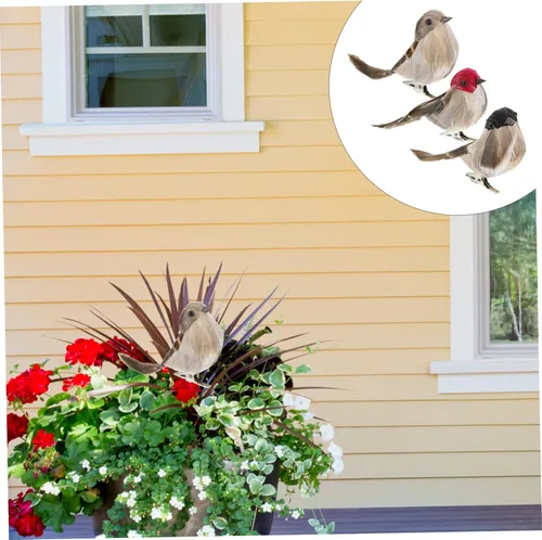 Vista 2 de Angoily 3 piezas de pájaros artificiales con plumas: Mini clip de pájaro de espuma de Navidad en adornos de árbol de imitación gorrión plumado