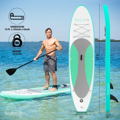 Vista 2 de SereneLife Tabla de remo inflable con accesorios de SUP premium, diseño amplio y estable, almohadilla antideslizante de EVA para jóvenes y adultos