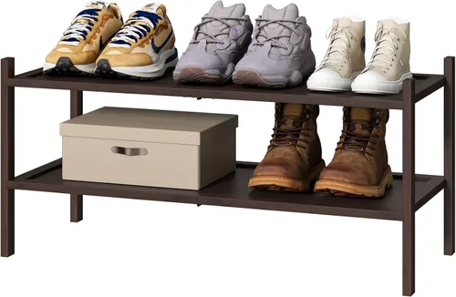 Vista 15 de kiplant Zapatero de bambú negro de 2 niveles, zapatero apilable de madera de bambú para armario, entrada y pasillo
