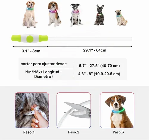Vista 4 de Collares de perro iluminados, collar de perro Dlitk LED recargable por USB, 1 unidad, collar brillante de poliuretano termoplástico para perros