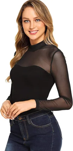 Vista 4 de DIDK Body ajustado de malla con cuello alto falso para mujer