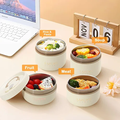 Vista 6 de Juego de contenedores de almuerzo portátiles aislados, caja Bento para adultos con bolsa de almuerzo aislada, 2 contenedores térmicos apilables
