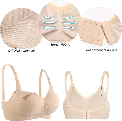 Vista 4 de 3 Pack Full Cup Maternity Bras, Seamless Nursing Bras for Breastfeeding with Extra Bra Extenders Nursing Bralette