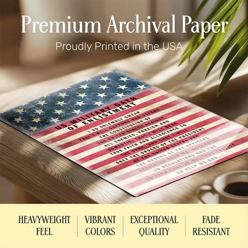 Vista 5 de Juramento Militar de Reclutamiento ENMARCADO - Arte de pared patriótico de la bandera americana, decoración - Regalo para soldados, ejército