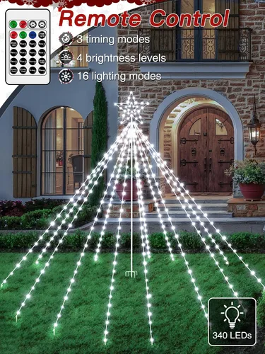 Vista 3 de Luces de árbol de Navidad para exteriores, 340 luces LED de decoración de Navidad con estrella superior, luz de Navidad impermeable IP67 con 16