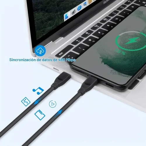 Vista 4 de Cable USB C a USB C, 60 W, paquete de 2 cables de carga rápida tipo C a Negro