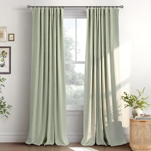 Vista 49 de INOVADAY Cortinas 100% opacas para dormitorio, cortinas opacas de color rosa bebé de 90 pulgadas de largo, cortinas opacas de lino con anillos