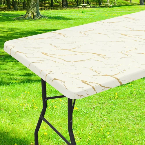 Vista 33 de Smiry Mantel rectangular, impermeable, elástico, ajustable para mesas de 4 pies, manteles de vinilo con parte trasera de franela lavable
