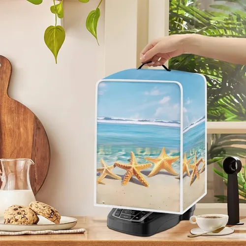 Vista 4 de Funda para cafetera, poliéster, azul, se adapta a la mayoría de máquinas de café estándar, protector resistente al polvo, huellas dactilares