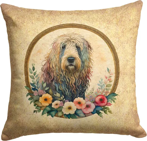 Vista 240 de Caroline's Treasures DAC2072PW1414 Affenpinscher and Flowers - Almohada decorativa de tela, lavable a máquina, para interiores y exteriores