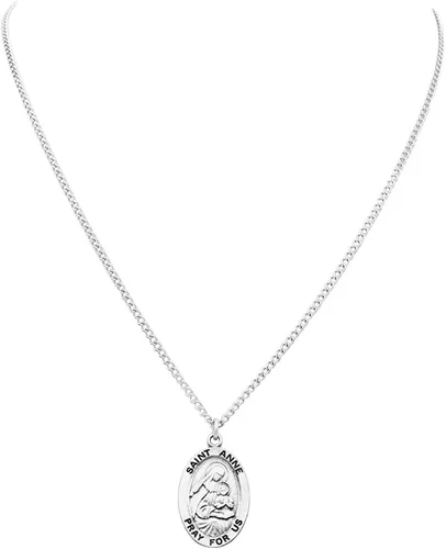 Vista 2 de Rosemarie Collections Colgante de medalla religiosa de peltre para mujer, collar de acero inoxidable con biografía y carpeta de imágenes, 18 pulgadas