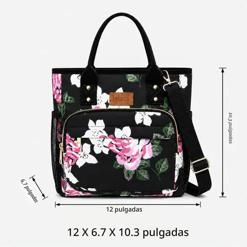 Vista 6 de iPhixx Bolsa de almuerzo aislada para mujer, bolsa de almuerzo ligera y reutilizable, lonchera para mujer con correa ajustable para el hombro, bolsa