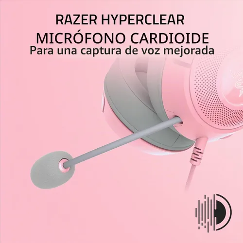 Vista 6 de Auriculares Razer Kraken Kitty V2 USB con cable RGB: Orejas Kitty Chroma - Iluminación reactiva para transmisión - Micrófono cardioide HyperClear