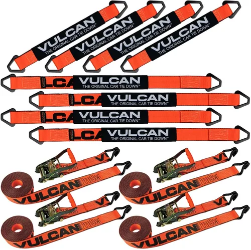 Vista 16 de VULCAN Kit completo de amarre de correa de eje con correas de trinquete de gancho a presión, amarillo clásico, incluye (4) correas de eje de 22