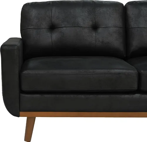 Vista 6 de 65 inch Wide Loveseat Sofa, Mid Century Modern Small Room Couch with Solid Wood Legs Button Tufted Upholstered Sofa for Living Room Bedroom (Black)
