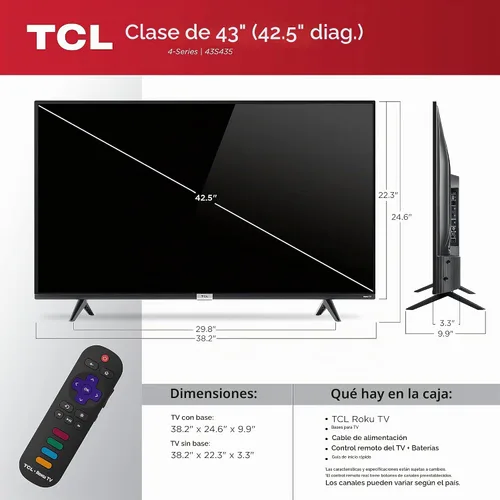 Vista 3 de TCL Televisor LED inteligente 4K UHD de 43 pulgadas - 43S435, modelo 2021