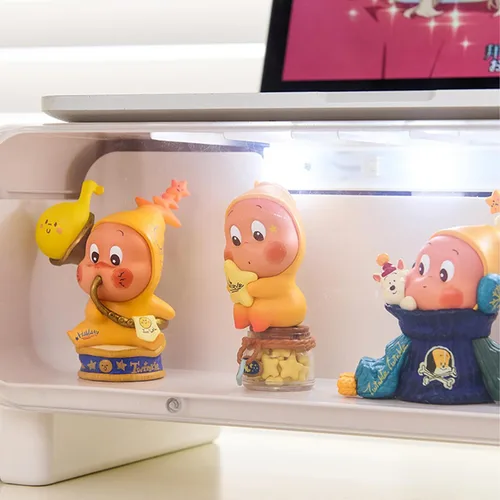 Vista 4 de Soporte Elevador para Monitor Pequeño, Soporte para Monitor de Computadora con Cajón y Minifiguras de Exhibición, Soporte de Escritorio