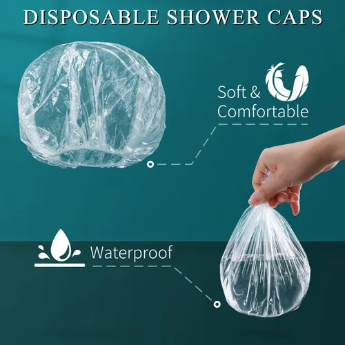 Vista 4 de MORGLES 100 gorros de ducha desechables, gorros de ducha grandes transparentes para mujeres, desechables, gorras de plástico para el tratamiento