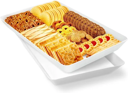Vista 12 de WOWBOX 4 bandejas de servir para entretenimiento, platos para servir aperitivos, frutas, galletas, postres, bandejas de plástico reutilizables