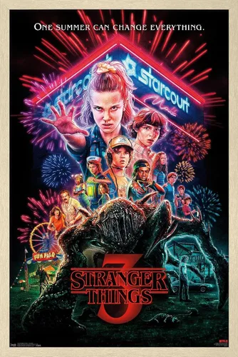 Vista 19 de Trends International Netflix Stranger Things: Season 3 - Póster de pared de una hoja, 14.725 x 22.375 pulgadas, versión enmarcada de madera