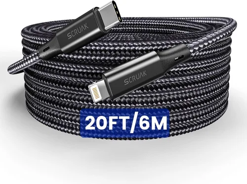 Vista 8 de SCRUAK Cable de carga extra largo para iPhone de 16 pies, 16 pies USB C a Lightning cable de carga rápida de nailon trenzado para iPhone 13/13