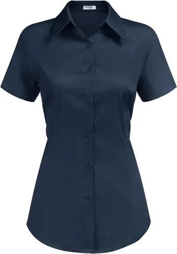 Vista 15 de HOTOUCH - Camisas básicas con botones para mujer de manga corta elásticas con cuello de botón para mesera y trabajo