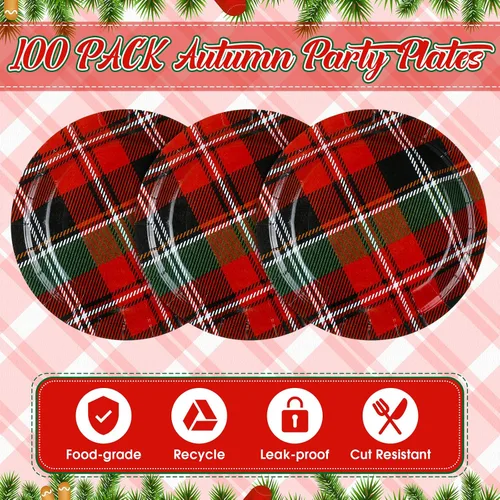 Vista 3 de Shellwei 100 platos de papel de Navidad de 7 pulgadas, platos de fiesta de Navidad a granel desechables para suministros de fiesta de Navidad