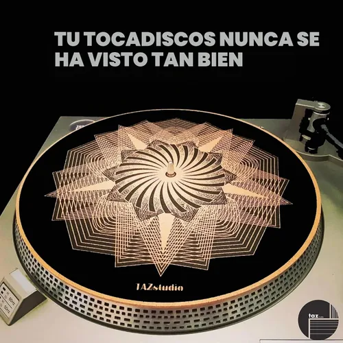 Vista 6 de Alfombrilla giratoria de corcho para un mejor soporte de sonido en el tocadiscos de vinilo LP - Diseño geométrico original, tapete de corcho claro